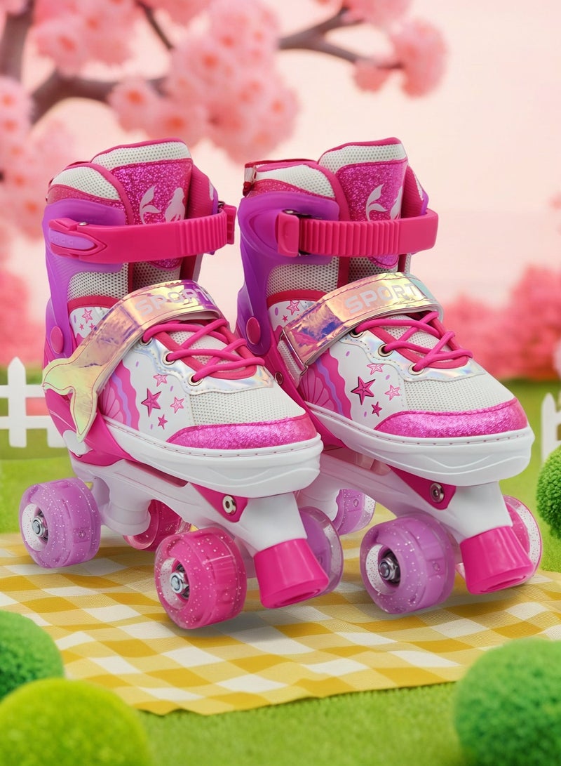 إيزي فيتشور زلاجات إيزي فيوتشر للأطفال بعجلات مضيئة، مقاس قابل للتعديل، صف مزدوج من 4 عجلات، مناسبة للأولاد والبنات في الأماكن المغلقة والمفتوحة، متوفرة بلونين ومقاسين للاختيار من بينهما، رقم 1303 - Image 1